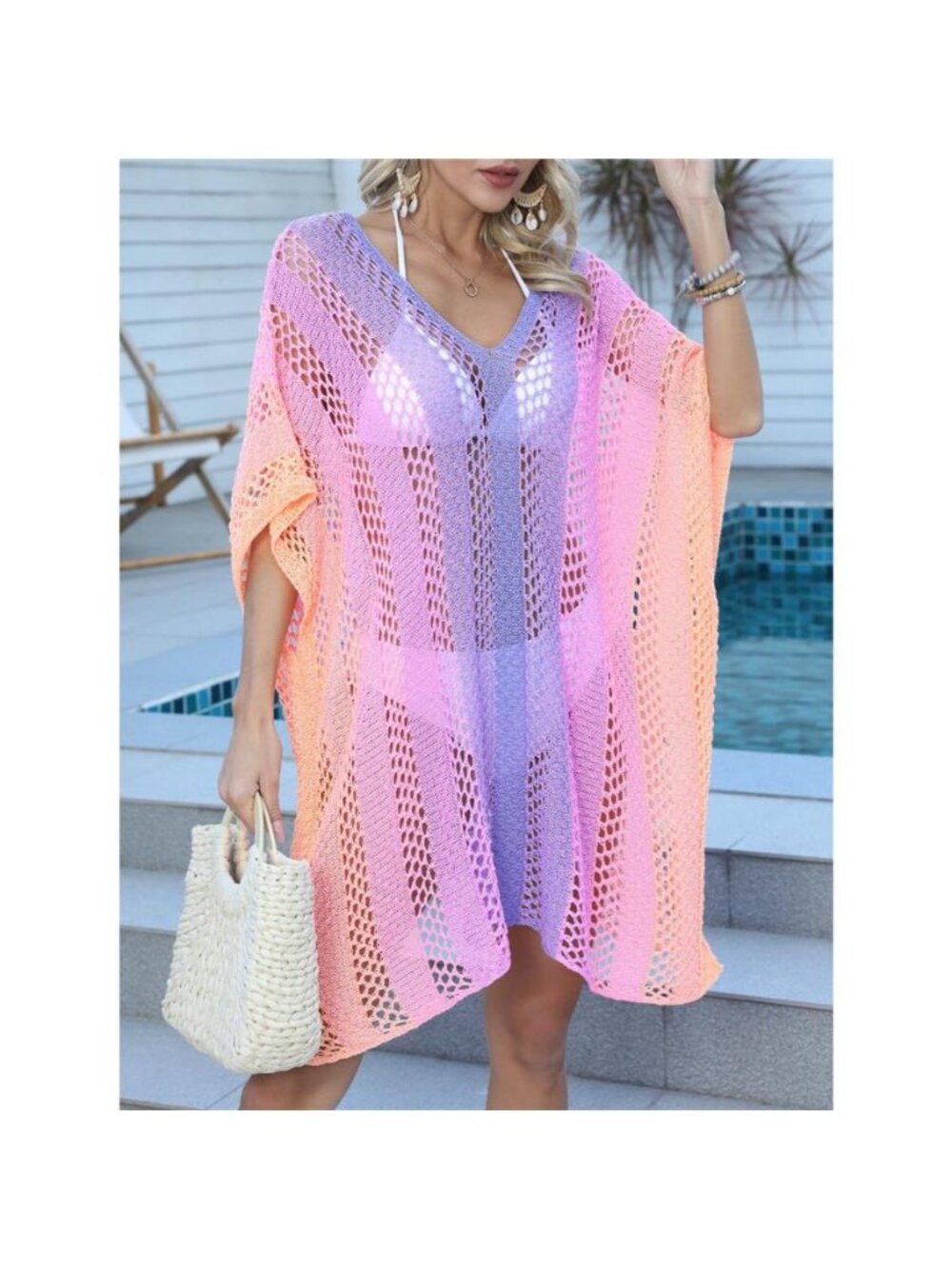 Rainbow Gradient Crochet Beach Cover Up